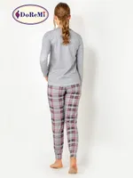 DoReMi Ekoseli Önden Düğmeli Bayan Pijama Takımı Gri görsel 5