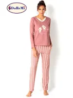 DoReMi Çizgili Bayan Pijama Takımı Kiremit detay görünüm