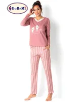 DoReMi Çizgili Bayan Pijama Takımı Kiremit farklı açı