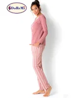 DoReMi Çizgili Bayan Pijama Takımı Kiremit görsel 4
