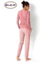 DoReMi Çizgili Bayan Pijama Takımı Kiremit görsel 5