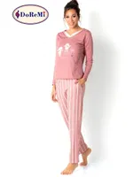 DoReMi Çizgili Bayan Pijama Takımı Kiremit görsel 7