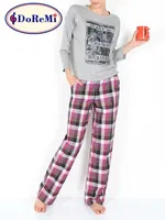 Baskılı Doremi Kadın Uzun Kollu Pijama Takımı Gri Melanj görsel 6
