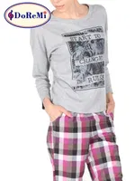 Baskılı Doremi Kadın Uzun Kollu Pijama Takımı Gri Melanj görsel 7