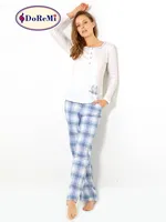 Geniş Yakalı Doremi Bayan Pijama Takımı Ekru detay görünüm
