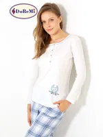 Geniş Yakalı Doremi Bayan Pijama Takımı Ekru görsel 5