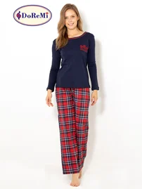 DOREMI Doremi Geniş Yaka Ekose Bayan Pijama Takımı