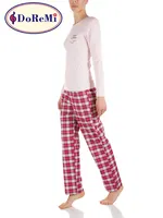 Pudra Ekose DoReMi Uzun Kollu Pijama Takımı Pudra farklı açı