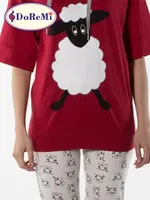 Kuzu Baskılı Bordo DoReMi Kadın Pijama Takımı Bordo görsel 6