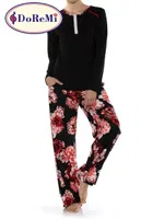Çiçek Desenli DoReMi Pijama Takımı Siyah detay görünüm