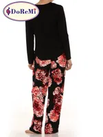 Çiçek Desenli DoReMi Pijama Takımı Siyah görsel 4