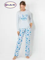 Be Happy Kadın Pijama Takımı Doremi Mavi Melanj detay görünüm