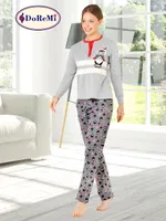 DoReMi Pinguin Bayan Pijama Takımı Gri Melanj