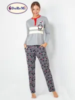 DoReMi Pinguin Bayan Pijama Takımı Gri Melanj detay görünüm