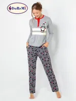 DoReMi Pinguin Bayan Pijama Takımı Gri Melanj farklı açı