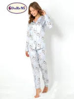 DoReMi Blue Grace Uzun Kollu Bayan Pijama Takımı Desenli detay görünüm