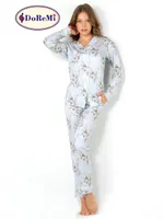 DoReMi Blue Grace Uzun Kollu Bayan Pijama Takımı Desenli görsel 9