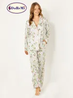DoReMi Çiçekli Doğal Viskon Soft Yumuşak Düğmeli Pijama Takımı Desenli