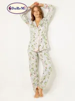 DoReMi Çiçekli Doğal Viskon Soft Yumuşak Düğmeli Pijama Takımı Desenli farklı açı