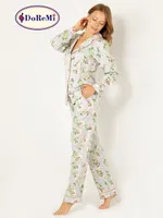 DoReMi Çiçekli Doğal Viskon Soft Yumuşak Düğmeli Pijama Takımı Desenli görsel 4