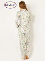 DoReMi Çiçekli Doğal Viskon Soft Yumuşak Düğmeli Pijama Takımı Desenli görsel 5