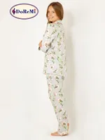 DoReMi Çiçekli Doğal Viskon Soft Yumuşak Düğmeli Pijama Takımı Desenli görsel 6