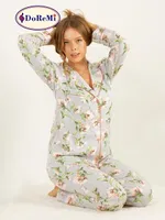 DoReMi Çiçekli Doğal Viskon Soft Yumuşak Düğmeli Pijama Takımı Desenli görsel 7