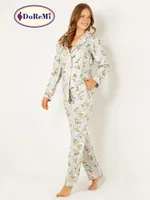 DoReMi Çiçekli Doğal Viskon Soft Yumuşak Düğmeli Pijama Takımı Desenli görsel 9