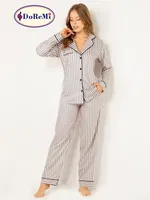 DoReMi Çizgili Doğal Viskon Soft Yumuşak Düğmeli Pijama Takımı Pudra farklı açı