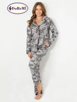 DoReMi Doğal Viskon Soft Yumuşak Düğmeli Pijama Takımı Desenli detay görünüm