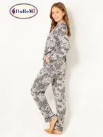 DoReMi Doğal Viskon Soft Yumuşak Düğmeli Pijama Takımı Desenli görsel 4