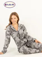 DoReMi Doğal Viskon Soft Yumuşak Düğmeli Pijama Takımı Desenli görsel 6