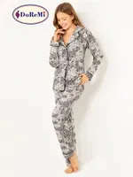 DoReMi Doğal Viskon Soft Yumuşak Düğmeli Pijama Takımı Desenli görsel 8