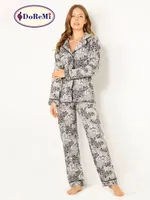 DoReMi Doğal Viskon Soft Yumuşak Düğmeli Pijama Takımı Desenli görsel 9