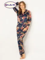 Gömlek Yaka Doğal Viskon Soft Yumuşak Düğmeli Pijama Takımı DoReMi Desenli detay görünüm