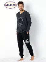 DoReMi V Yaka Erkek Homewear Pijama Takımı Antrasit Melanj