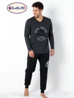 DoReMi V Yaka Erkek Homewear Pijama Takımı Antrasit Melanj detay görünüm