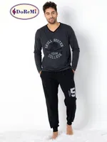 DoReMi V Yaka Erkek Homewear Pijama Takımı Antrasit Melanj farklı açı