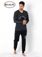 DoReMi V Yaka Erkek Homewear Pijama Takımı Antrasit Melanj görsel 4