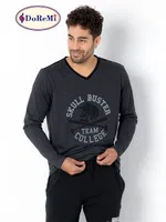 DoReMi V Yaka Erkek Homewear Pijama Takımı Antrasit Melanj görsel 6