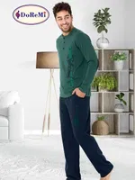 Patlı Yeşil Uzun Kollu Erkek Doremi Pijama Takımı Yeşil