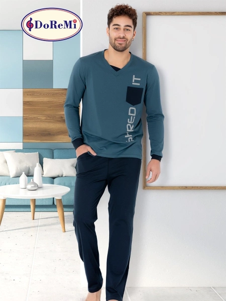 V Yaka Spor Erkek Pijama Takımı DoReMi