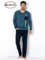 V Yaka Spor Erkek Pijama Takımı DoReMi farklı açı