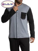 Önden Düğmeli DoReMi Erkek Pijama Takımı Siyah-Gri farklı açı