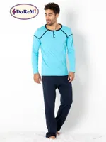 Patlı Kışlık DoReMi Erkek Pijama Takımı Mavi-Lacivert detay görünüm