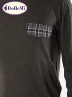 DoReMi Geniş Yaka Ekose Erkek Pijama Takımı Antrasit görsel 4