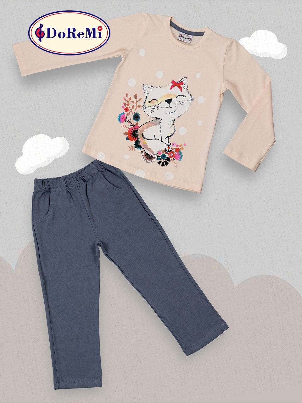 Kız Çocuk Uzun Kol Pijama Takımı DoReMi