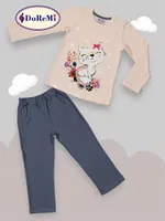 Kız Çocuk Uzun Kol Pijama Takımı DoReMi Krem