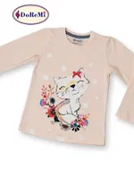 Kız Çocuk Uzun Kol Pijama Takımı DoReMi Krem detay görünüm