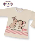 Tavşan Desenli Kız Çocuk Pijama Takımı Bej detay görünüm